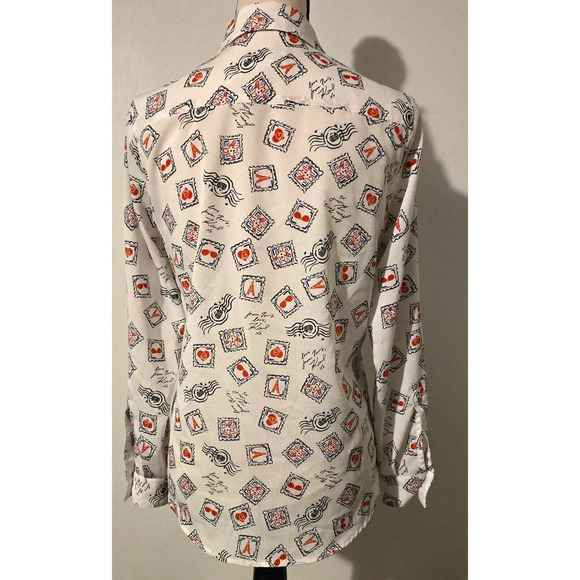 Karl Lagerfeld Paris ICONS Button Up Blouse Long Sleeve ROLL TAB Whimsical SZ XS - Picture 4 of 8